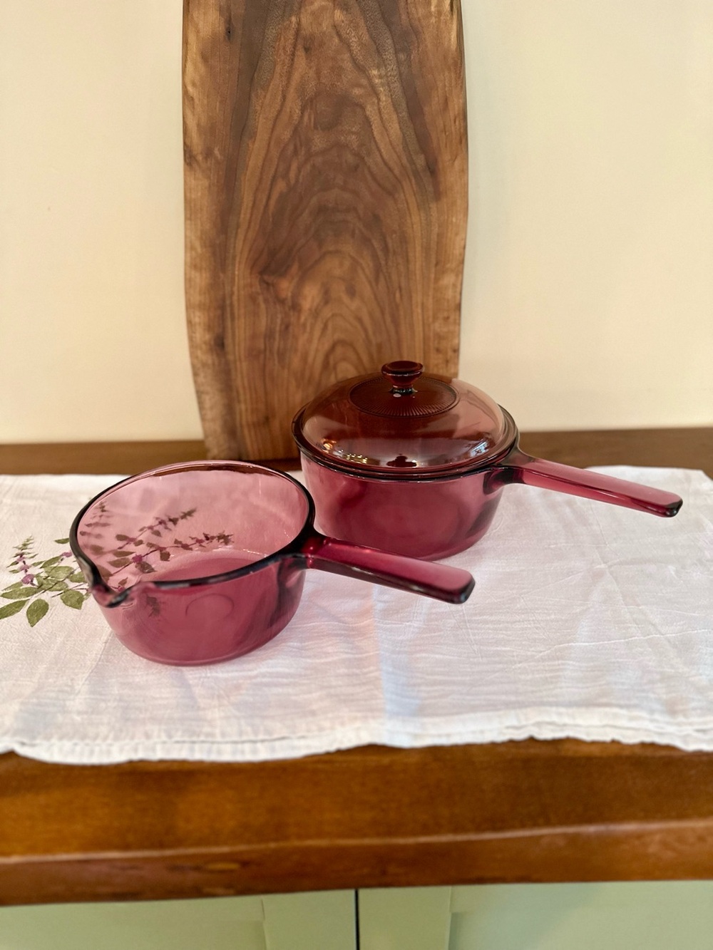Corning Ware Pyrex Visions Cranberry 1 & 1.5 L Glass Saucepan/pot With Lid USA
